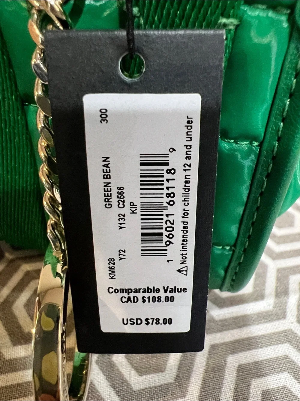 kate spade Green Quilted Mini Tote keychain